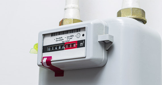 Mechanischer Gaszähler zur Erfassung des Gasverbrauchs in Kubikmetern.