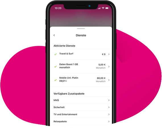 Volume Boost Smartphone mit geöffneter Mein Magenta App zeigt Volume Boost Screen.
