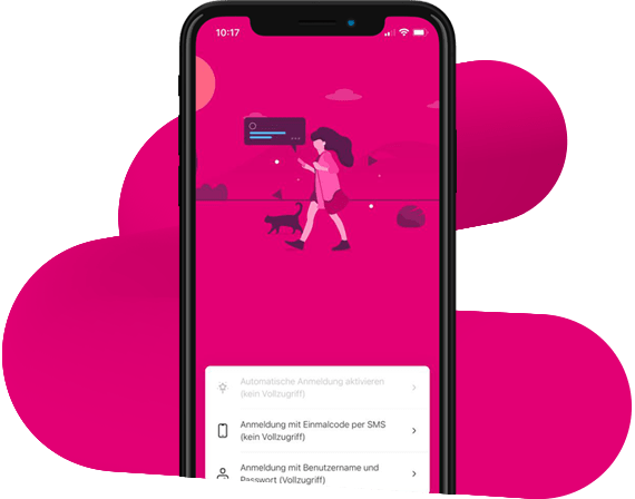 Login Smartphone mit geöffneter Mein Magenta App zeigt Login Screen.