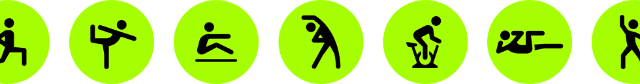 Apple Watch SE Workouts Training App-Aktivitäten, inklusive Rollstuhl, Yoga, Rudergerät, Funktionelles Krafttraining, Basketball, Radfahren indoor und Core Training, dargestellt durch Symbole