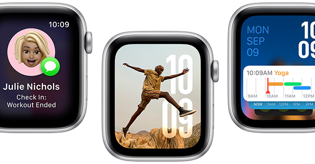 Apple Watch SE Apps Übersetzen App, Wegbegleitung App, Fotos Zifferblatt, Modular Zifferblatt und Vitalzeichen App auf fünf Apple Watch SE Geräten