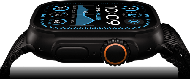 Apple Watch Ultra 2 - Design Die Actiontaste wird gut sichtbar im Profil gezeigt