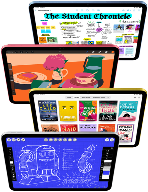 Screens Vorderansicht von iPad Displays zeigt verschiedene Apple Apps und App Store Apps.