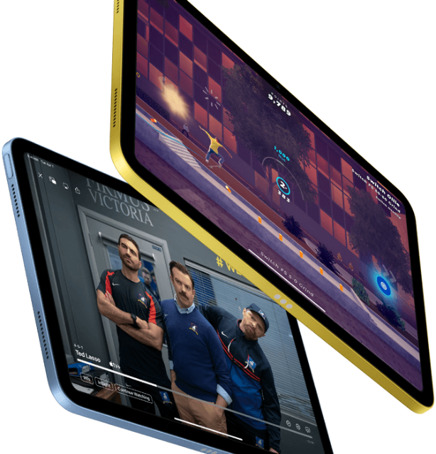 Display Demonstration von Apple TV+ und dem SharePlay Gaming-Erlebnis auf dem iPad